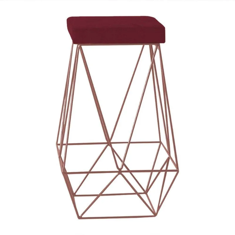 Banqueta Decorativa Kathy Base Bronze Suede Bordô Gran Belo
