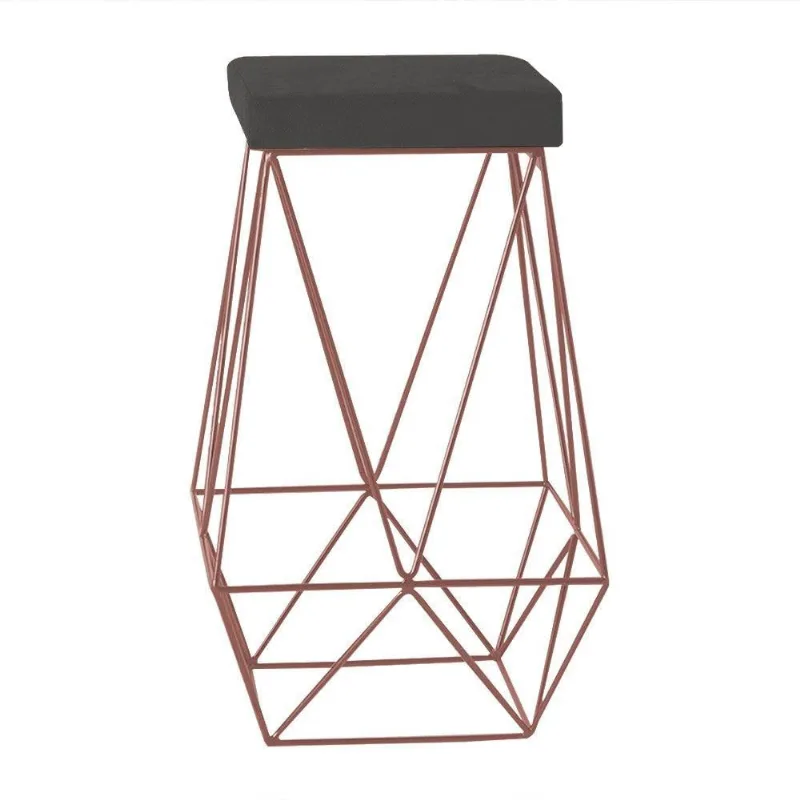 Banqueta Decorativa Kathy Base Bronze Suede Cinza Gran Belo