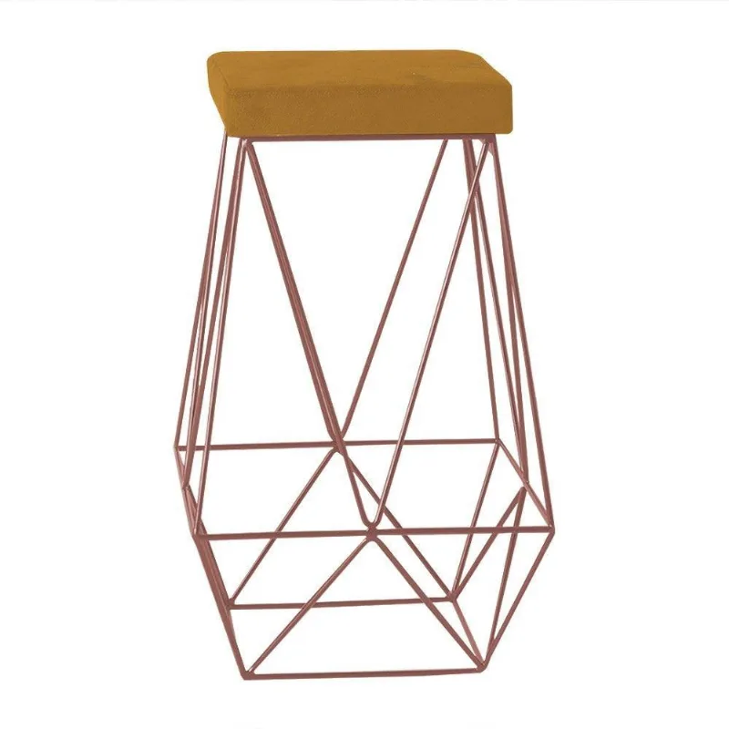 Banqueta Kathy Base Bronze Suede Mostarda Gran Belo