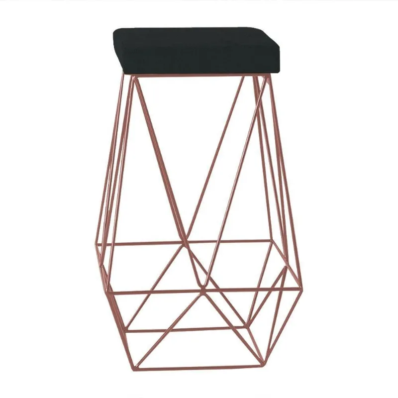 Banqueta Decorativa Kathy Base Bronze Suede Preto Gran Belo