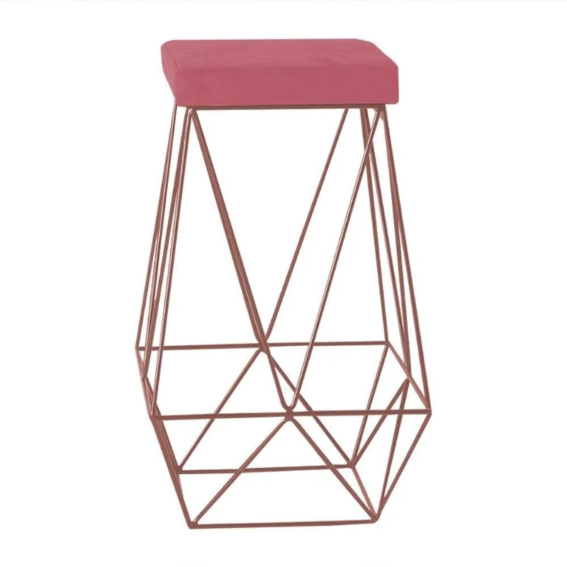 Banqueta Decorativa Kathy Base Bronze Suede Rosa Gran Belo