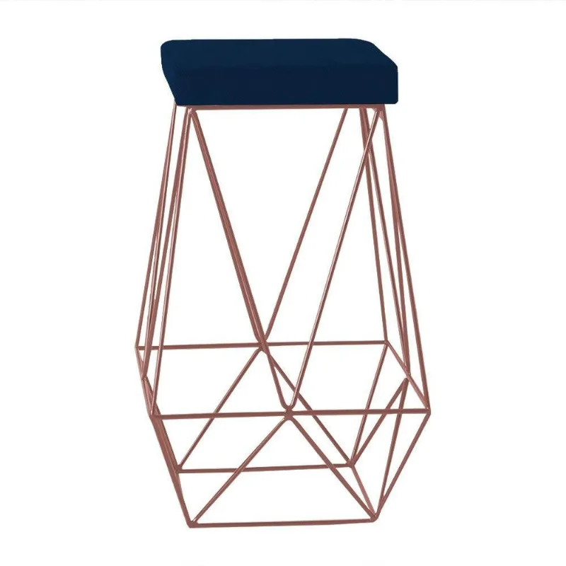 Banqueta Decorativa Kathy Base Bronze Veludo Azul - Gran Belo