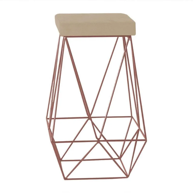 Banqueta Decorativa Kathy Base Bronze Veludo Bege Gran Belo