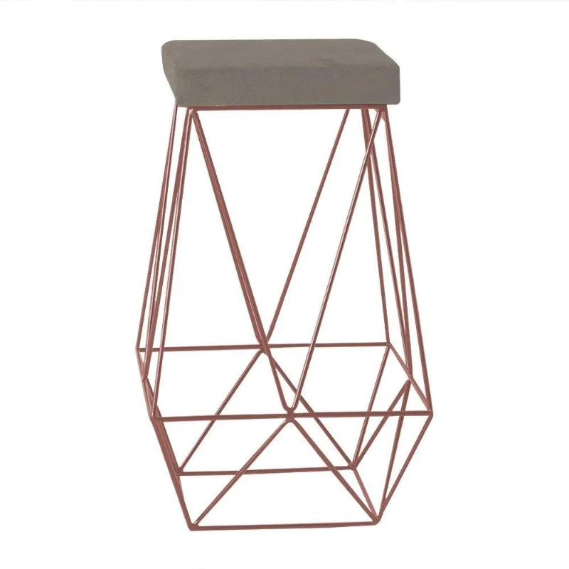 Banqueta Decorativa Kathy Base Bronze Veludo Cinza Gran Belo