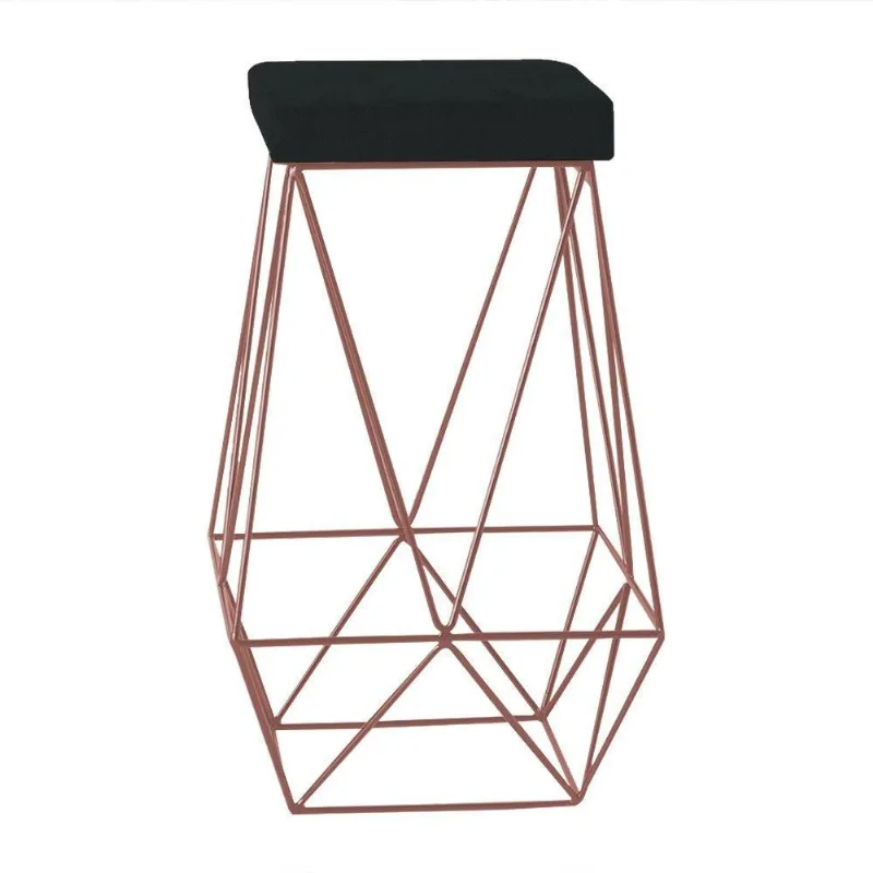 Banqueta Decorativa Kathy Base Bronze Veludo Preto Gran Belo