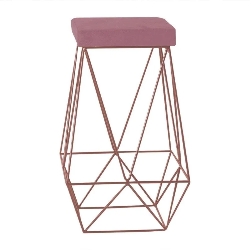 Banqueta Decorativa Kathy Base Bronze Veludo Rosê Gran Belo
