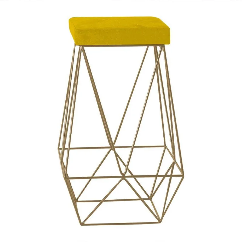 Banqueta Decorativa Kathy Base Gold Suede Amarelo Gran Belo