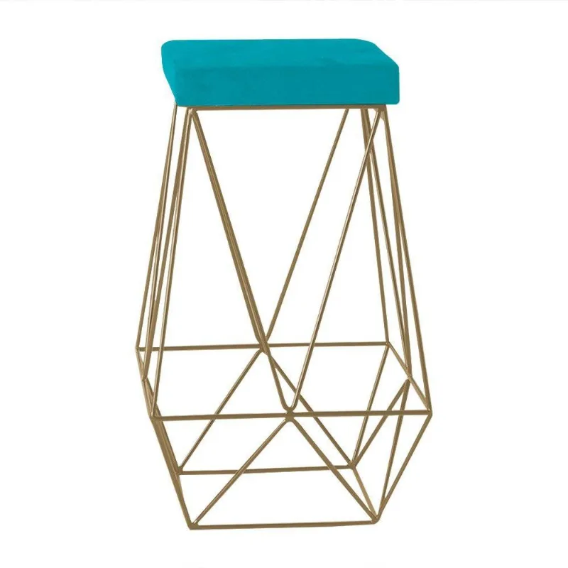 Banqueta Decorativa Kathy Base Gold Suede Turquesa Gran Belo