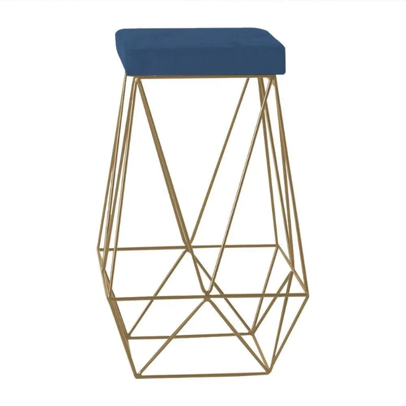 Banqueta Decorativa Kathy Base Gold Suede Azul Gran Belo