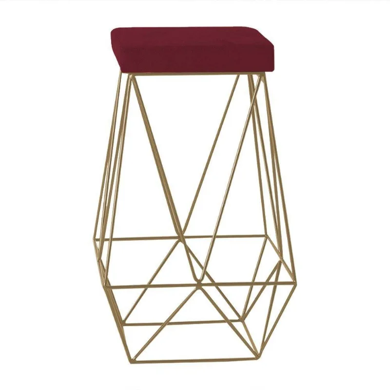 Banqueta Decorativa Kathy Base Gold Suede Bordô - Gran Belo