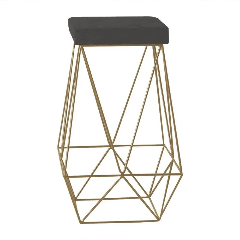 Banqueta Decorativa Kathy Base Gold Suede Cinza Gran Belo
