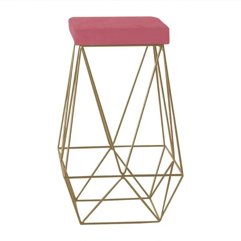 Banqueta Decorativa Kathy Base Gold Suede Rosa Gran Belo