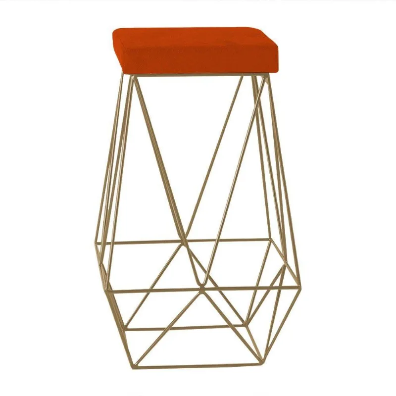 Banqueta Decorativa Kathy Base Gold Suede Telha - Gran Belo