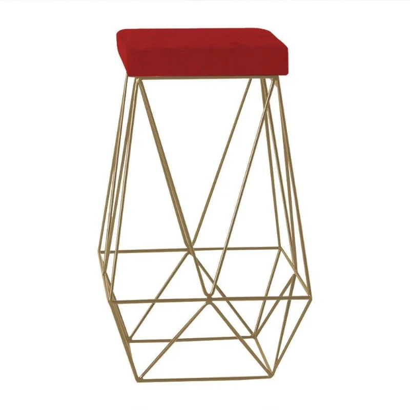 Banqueta Decorativa Kathy Base Gold Suede Vermelho Gran Belo