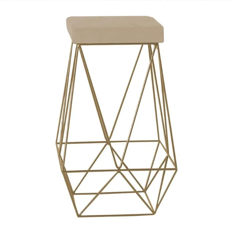 Banqueta Decorativa Kathy Base Gold Veludo Bege Gran Belo