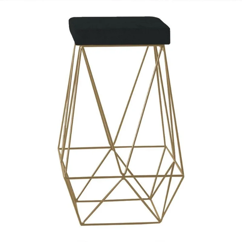 Banqueta Decorativa Kathy Base Gold Veludo Preto Gran Belo