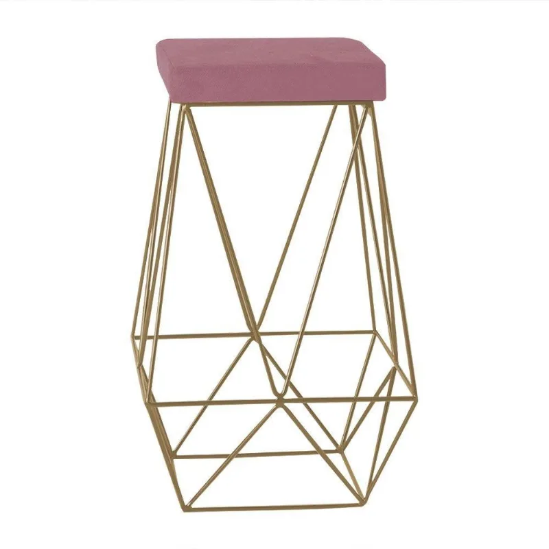 Banqueta Decorativa Kathy Base Gold Veludo Rosê Gran Belo