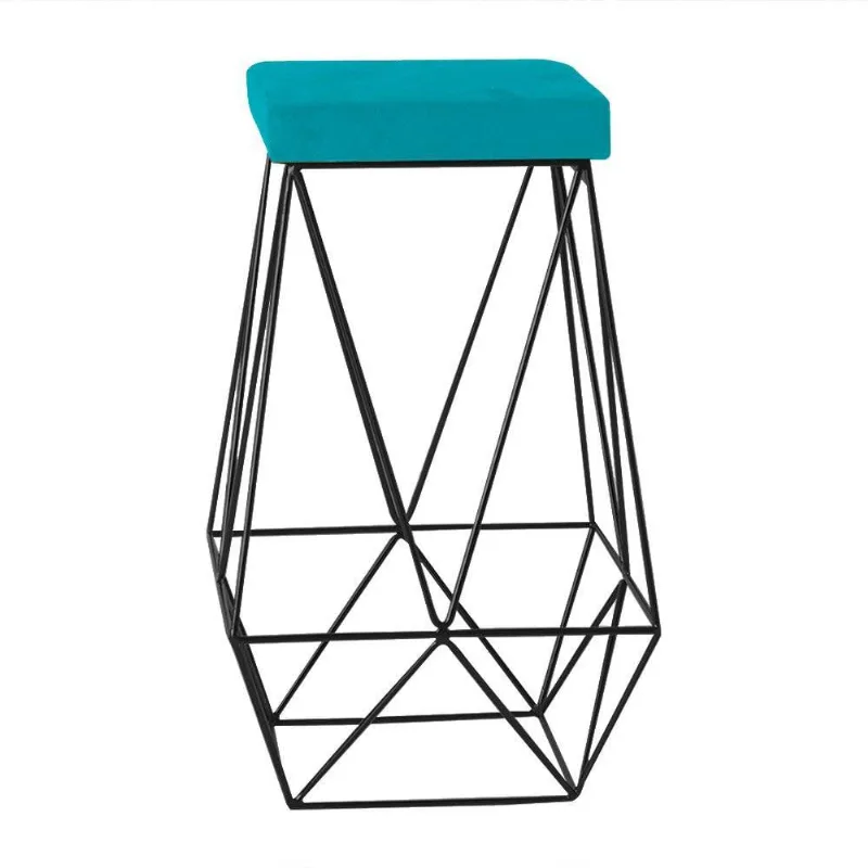 Banqueta Decorativa Kathy Base Preta Suede Azul Claro - Gran Belo