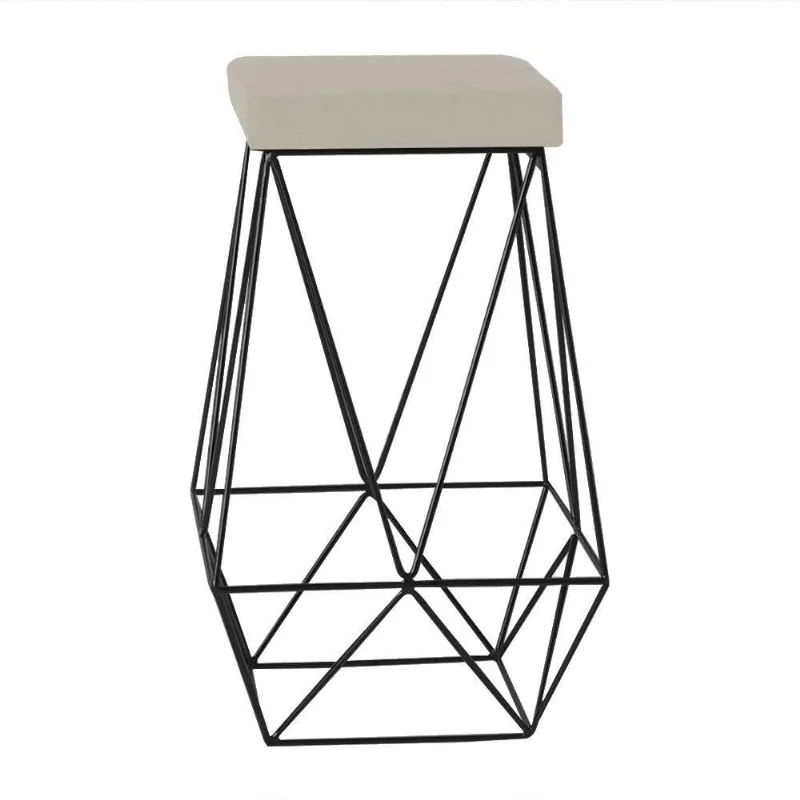 Banqueta Decorativa Kathy Base Preta Suede Bege Gran Belo