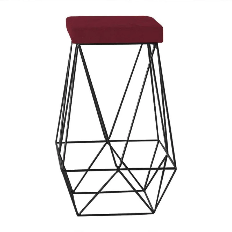 Banqueta Decorativa Kathy Base Preta Suede Bordô Gran Belo
