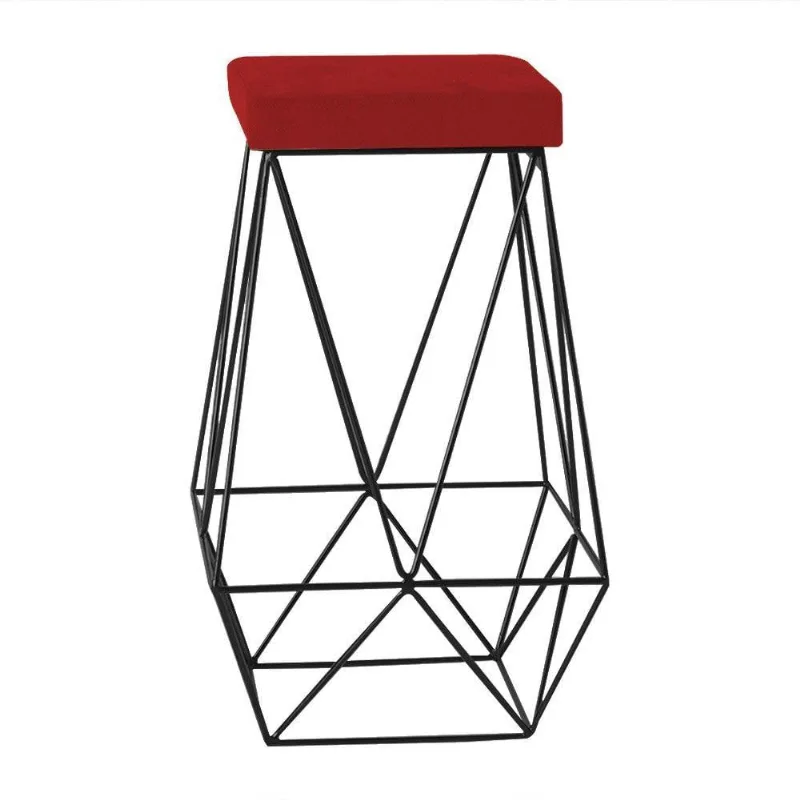 Banqueta Decorativa Kathy Preta Suede Vermelho Gran Belo