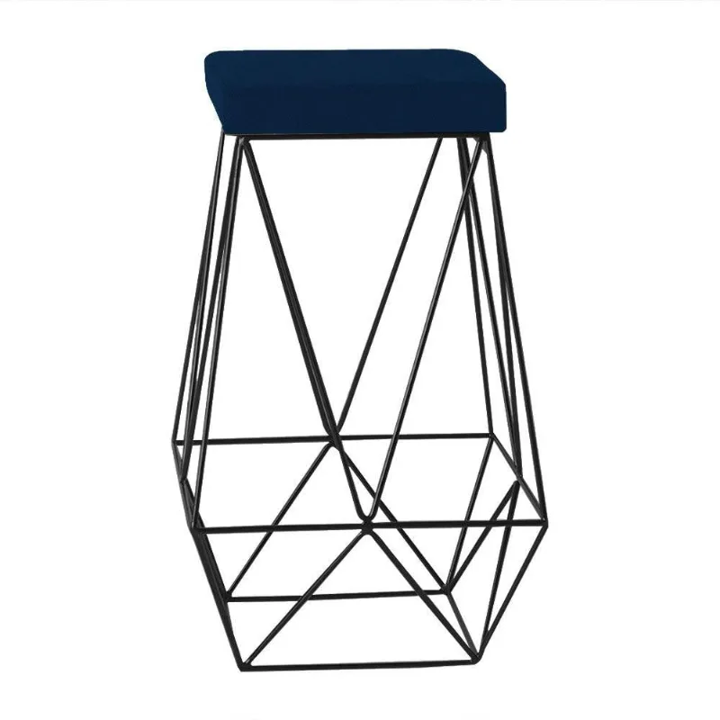 Banqueta Decorativa Kathy Base Preta Veludo Azul Gran Belo