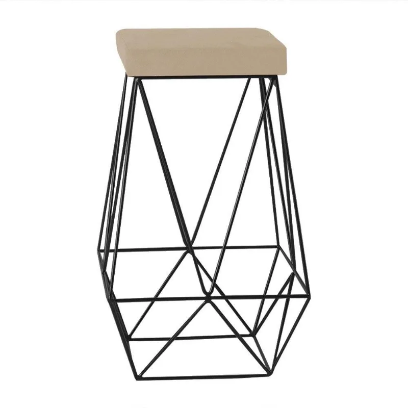 Banqueta Decorativa Kathy Base Preta Veludo Bege Gran Belo