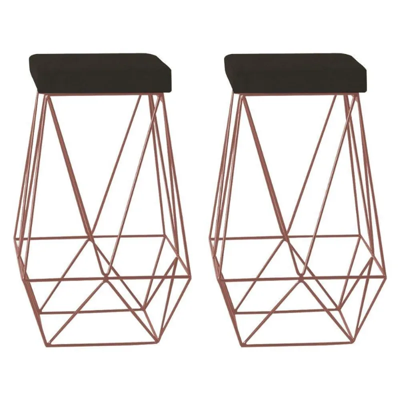 Kit 2 Banqueta Kathy Base Bronze Suede Marrom Gran Belo