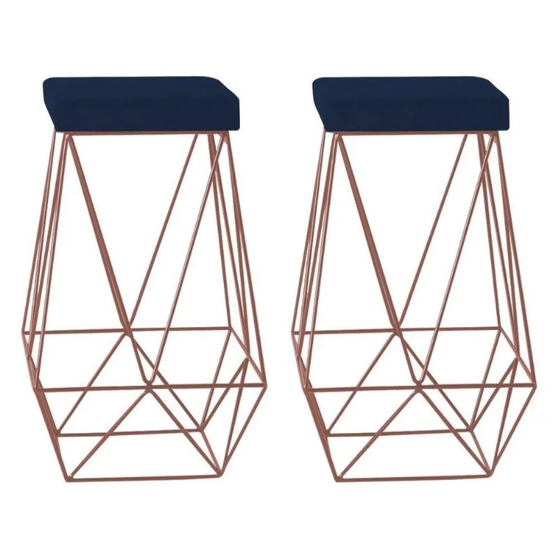 Kit 2 Banquetas Kathy Base Bronze Veludo Azul Gran Belo - Gran Belo