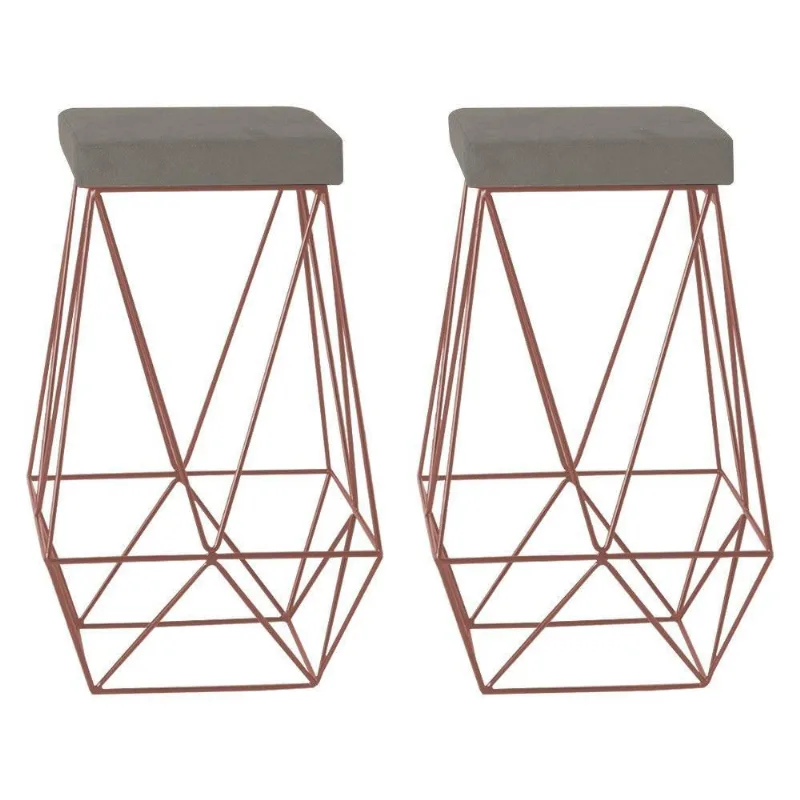 Kit 2 Banqueta Decorativa Kathy Base Bronze Veludo Cinza - Gran Belo