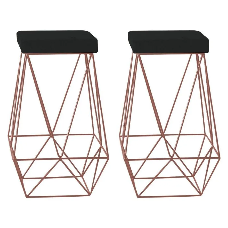 Kit 2 Banquetas Kathy Base Bronze Veludo Preto Gran Belo