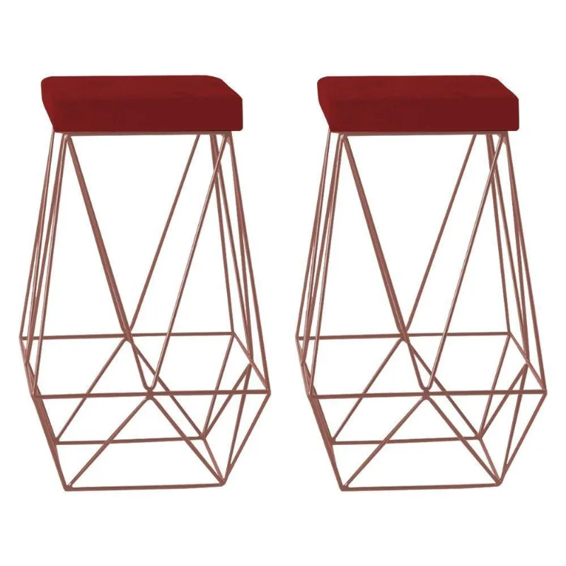 Kit 2 Banquetas Kathy Base Bronze Veludo Vermelho Gran Belo
