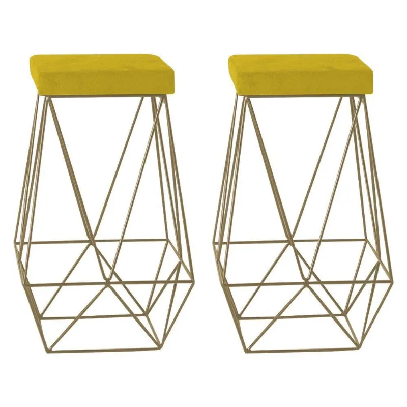 Kit 2 Banquetas Kathy Base Gold Suede Amarelo Gran Belo