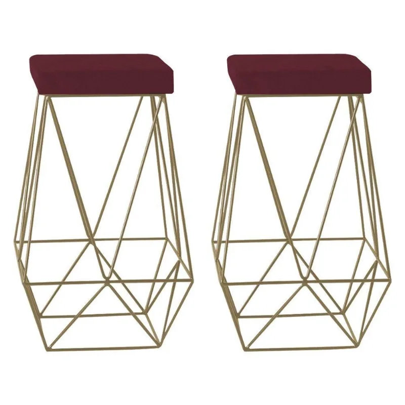Kit 2 Banquetas Kathy Base Gold Suede Bordô Gran Belo