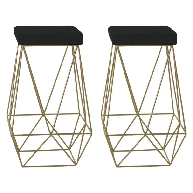Kit 2 Banquetas Kathy Base Gold Suede Preto Gran Belo