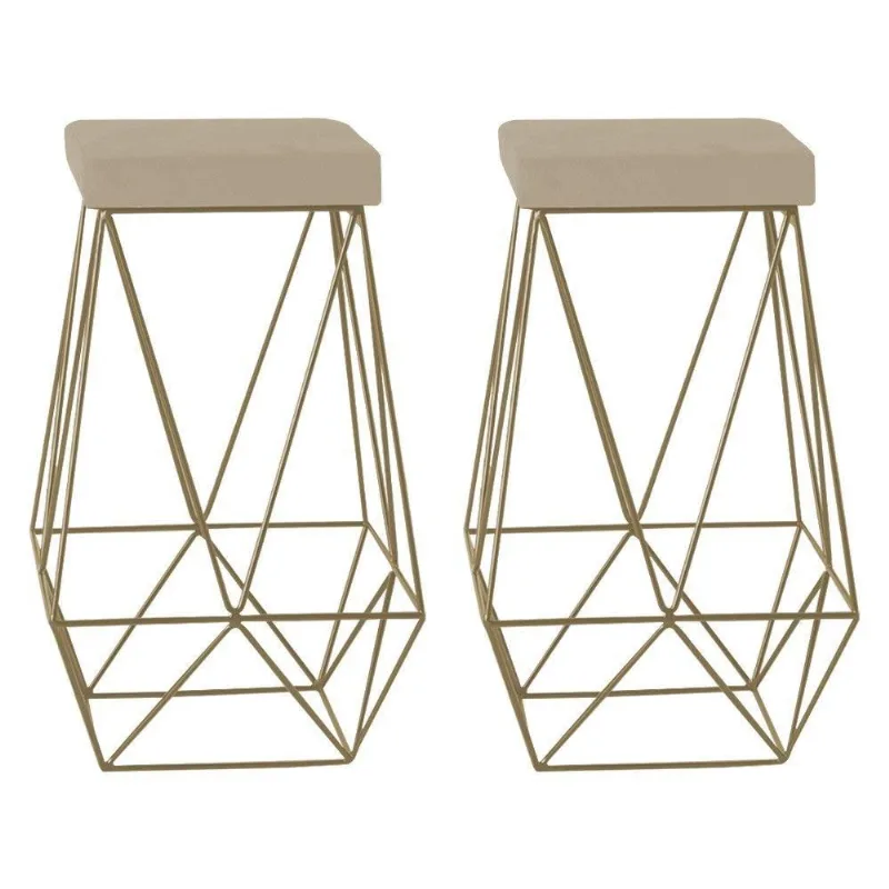 Kit 2 Banquetas Decorativas Kathy Base Gold Veludo Bege