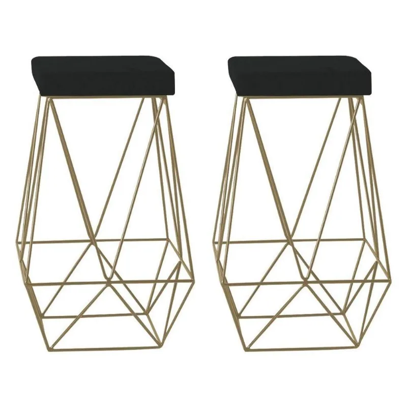 Kit 2 Banquetas Decorativas Kathy Base Gold Veludo Preto - Gran Belo
