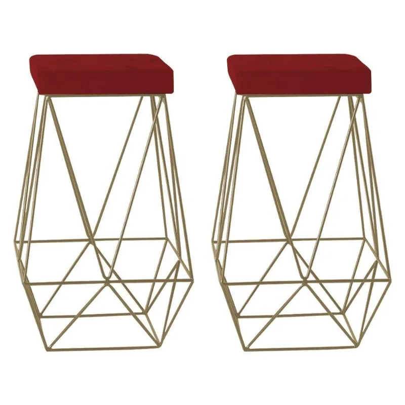 Kit 2 Banquetas Decorativas Kathy Base Gold Veludo Vermelho