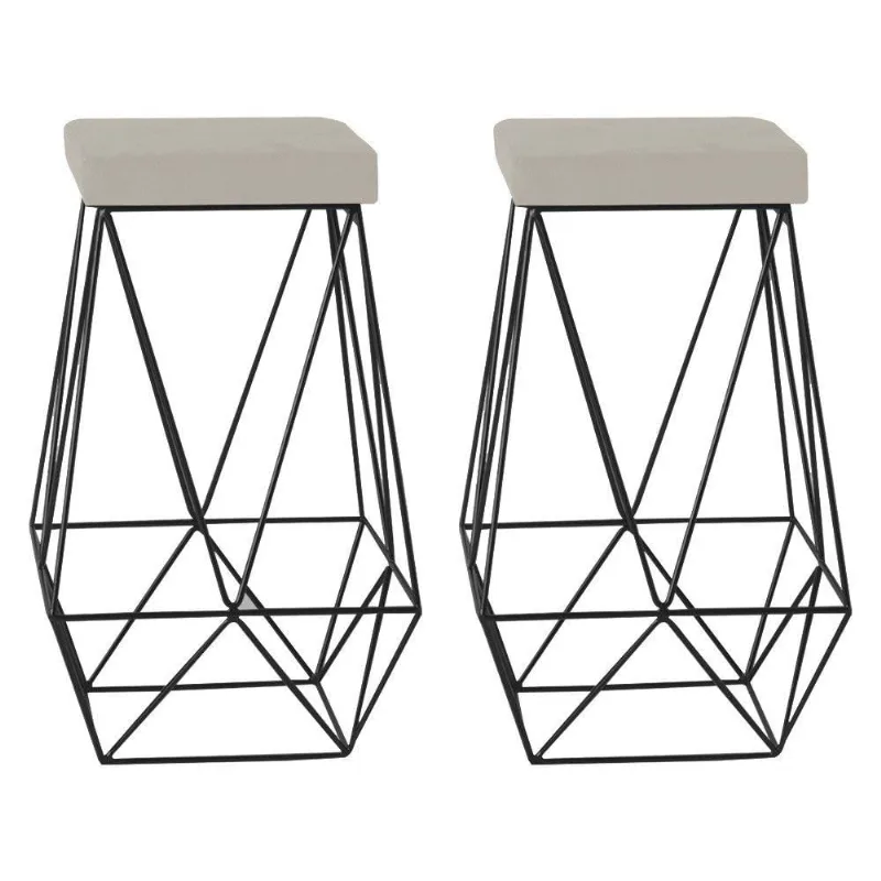 Kit 2 Banquetas Kathy Base Preta Suede Bege Gran Belo