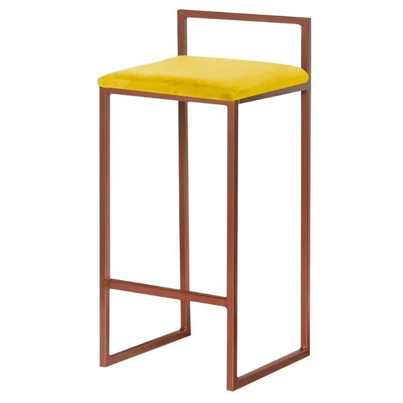 Banqueta Decorativa Jasmine Base Bronze Suede Amarelo