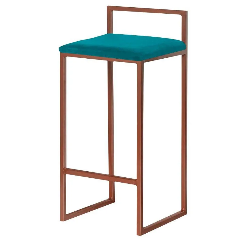 Banqueta Decorativa Jasmine Base Bronze Suede Azul Claro