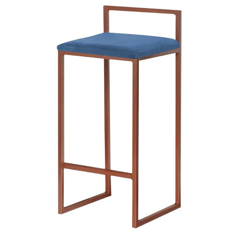 Banqueta Decorativa Jasmine Base Bronze Suede Azul Marinho