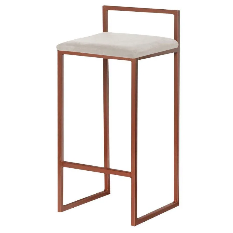 Banqueta Decorativa Jasmine Base Bronze Suede Bege