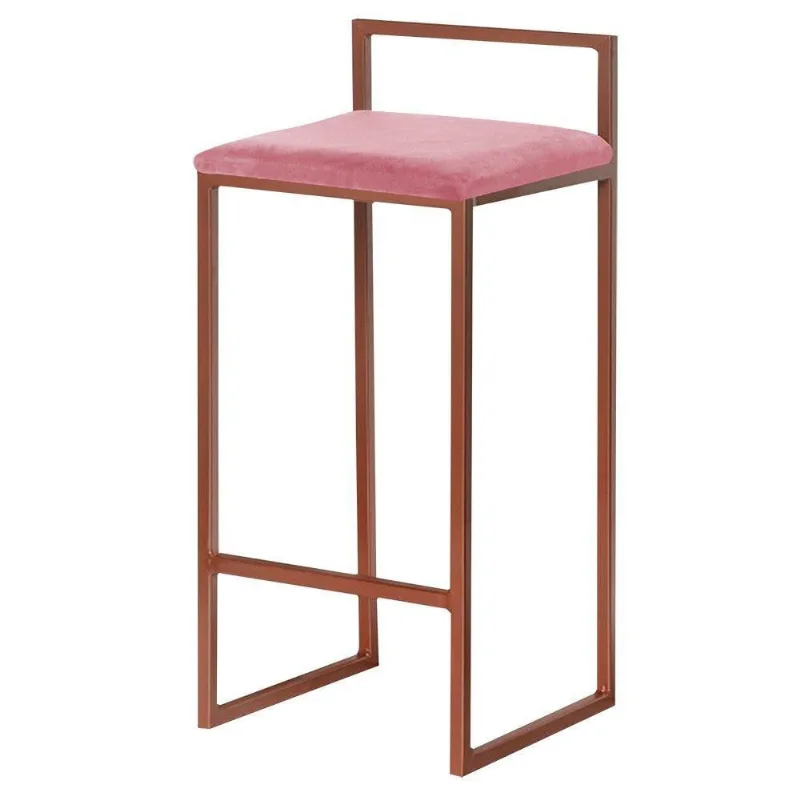 Banqueta Decorativa Jasmine Base Bronze Suede Rosa
