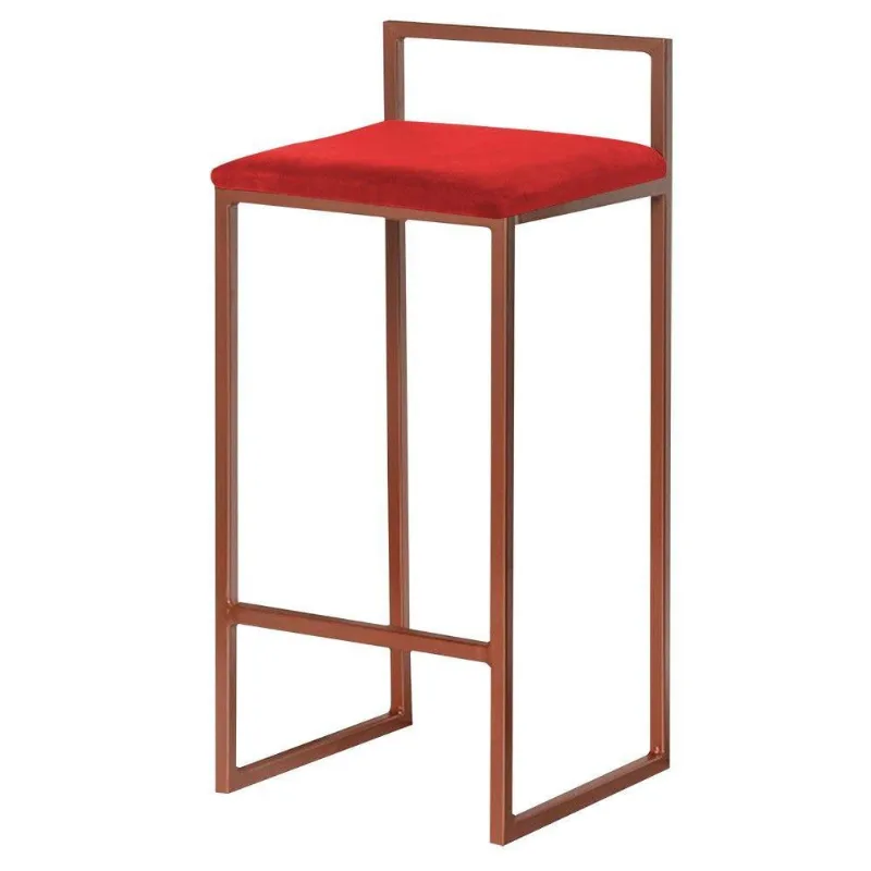 Banqueta Decorativa Jasmine Base Bronze Suede Vermelho