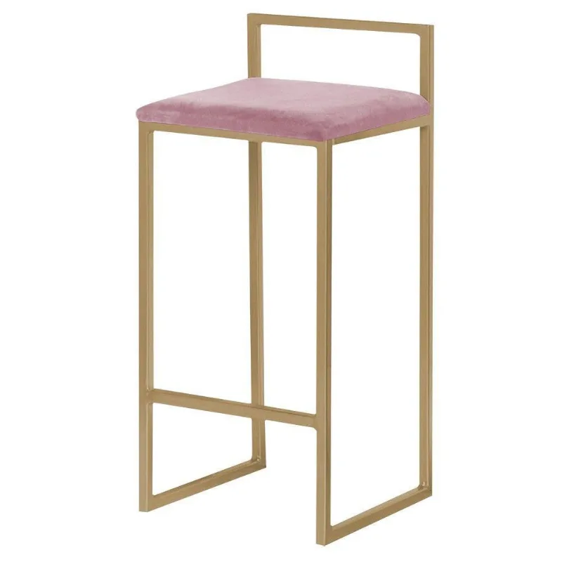 Banqueta Decorativa Jasmine Base Gold Veludo Rosê