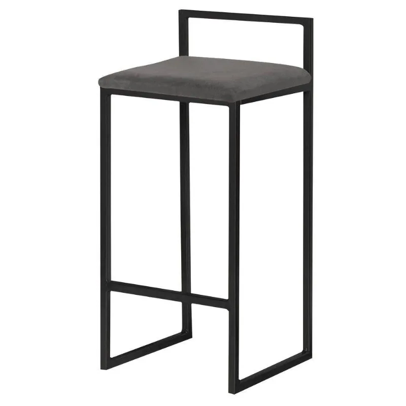 Banqueta Decorativa Jasmine Base Preto Suede Cinza