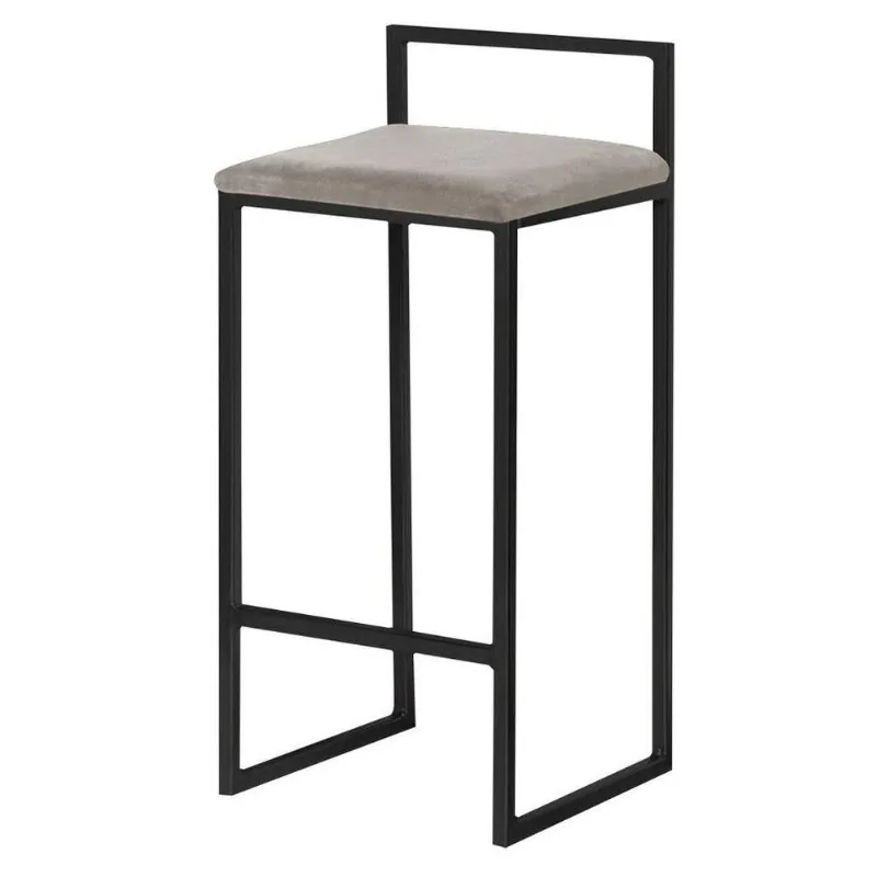 Banqueta Decorativa Jasmine Base Preto Veludo Cinza
