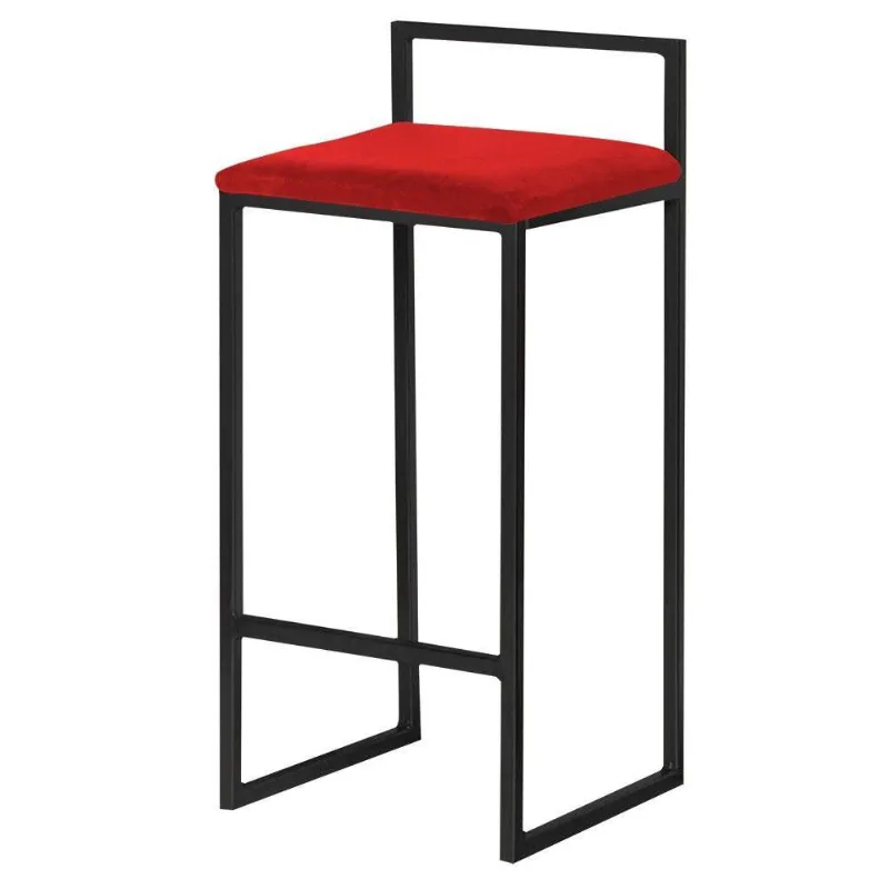 Banqueta Decorativa Jasmine Base Preto Veludo Vermelho