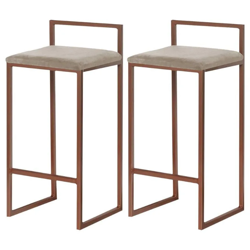 Kit 2 Banquetas Decorativa Base Bronze Suede Cappuccino